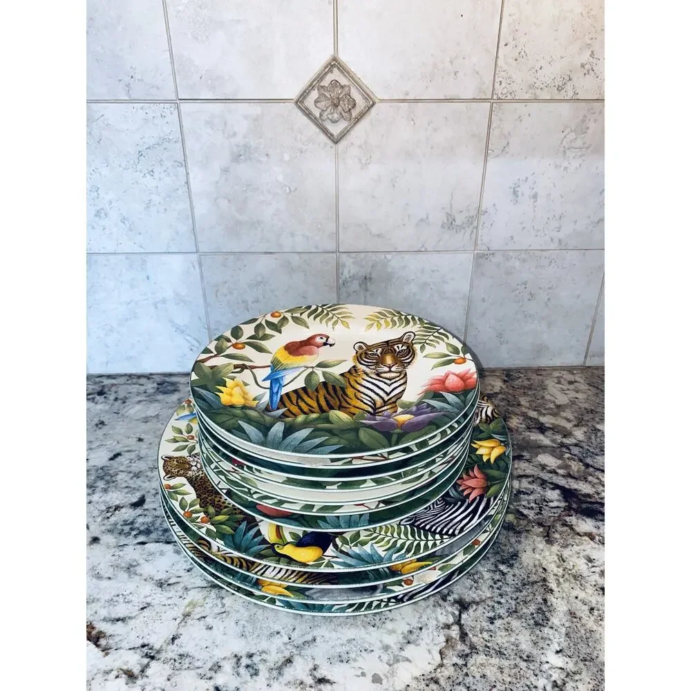 Set of 11 Sakura Jungle Animals Stephanie Stouffer Stoneware Dinner Salad 10